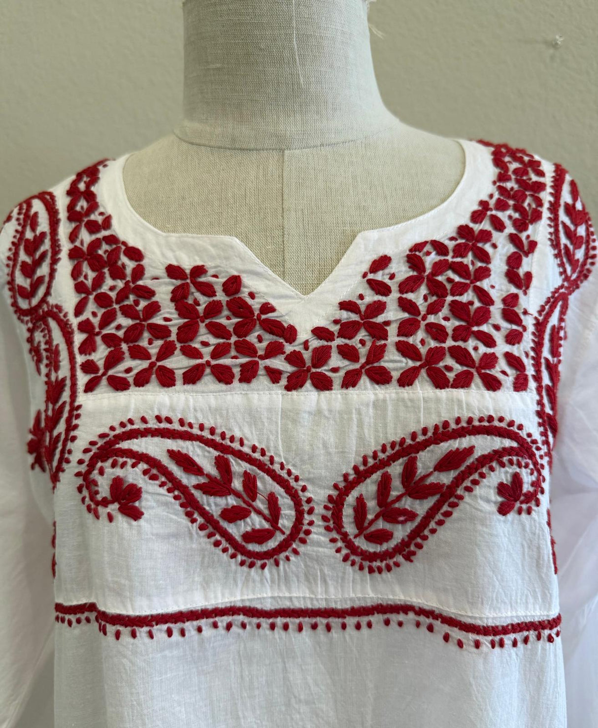 Cotton white with red embroidery Tunic