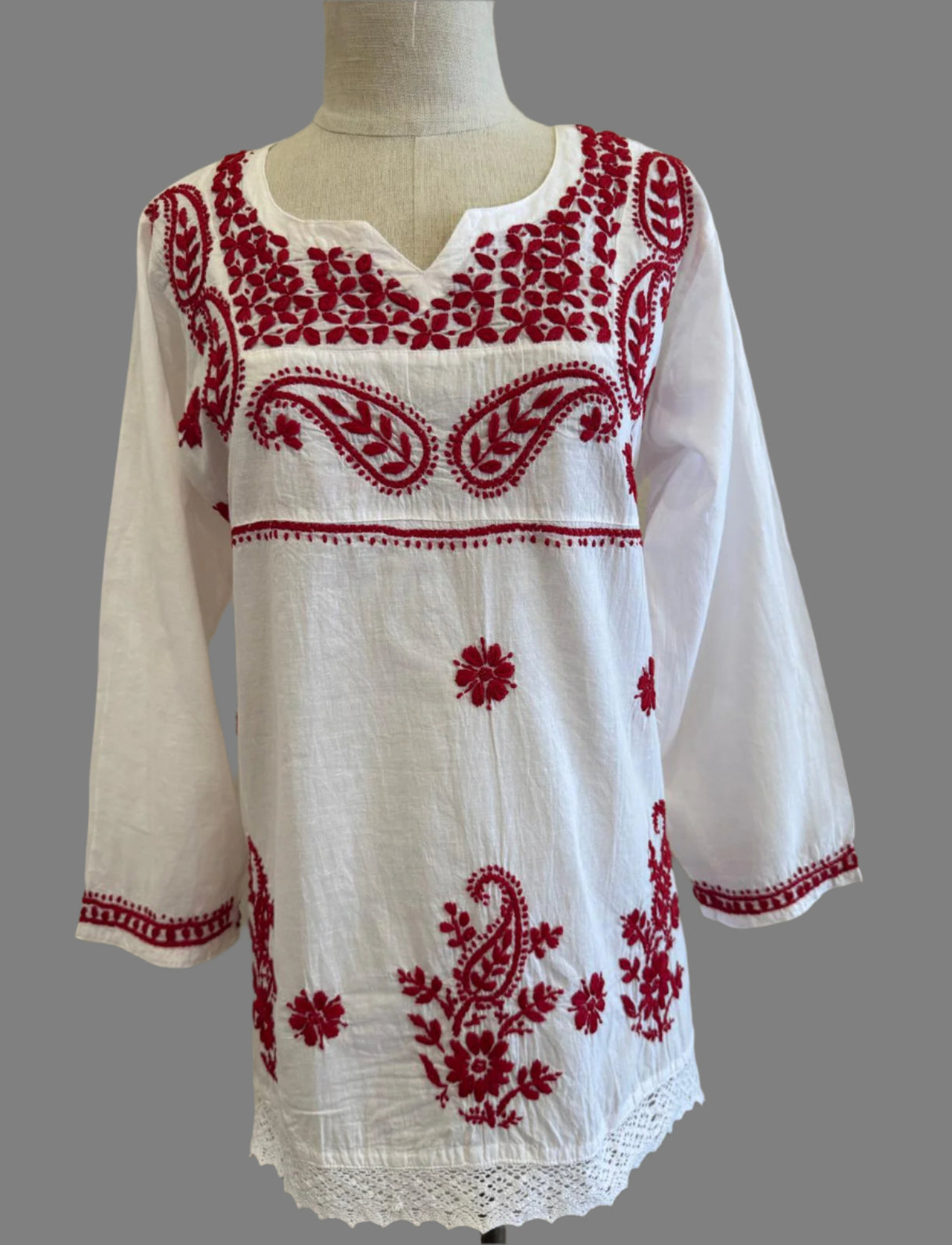 Cotton white with red embroidery Tunic