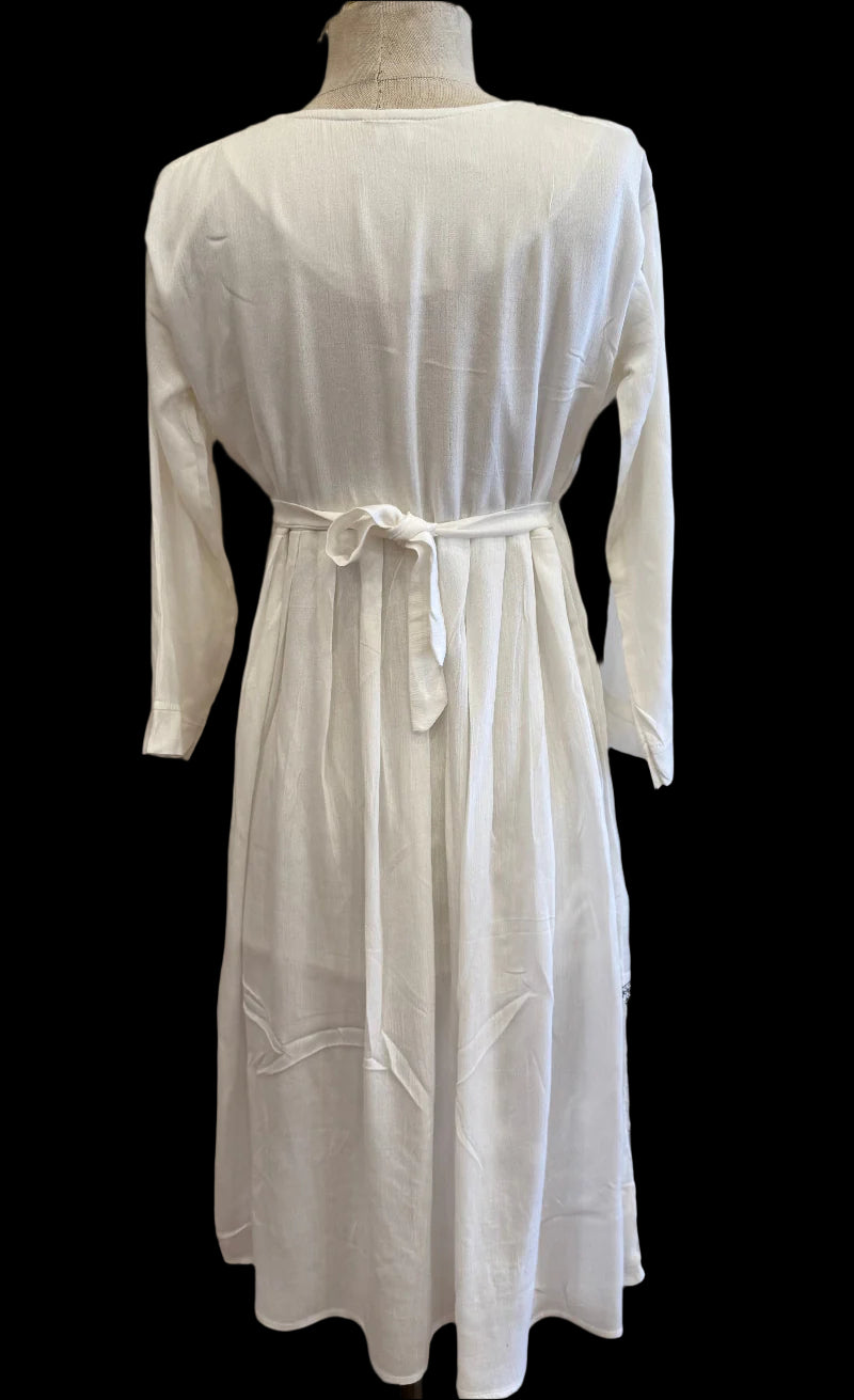 Women's White with Multi-Color Embroidery Sequin Midi Dress