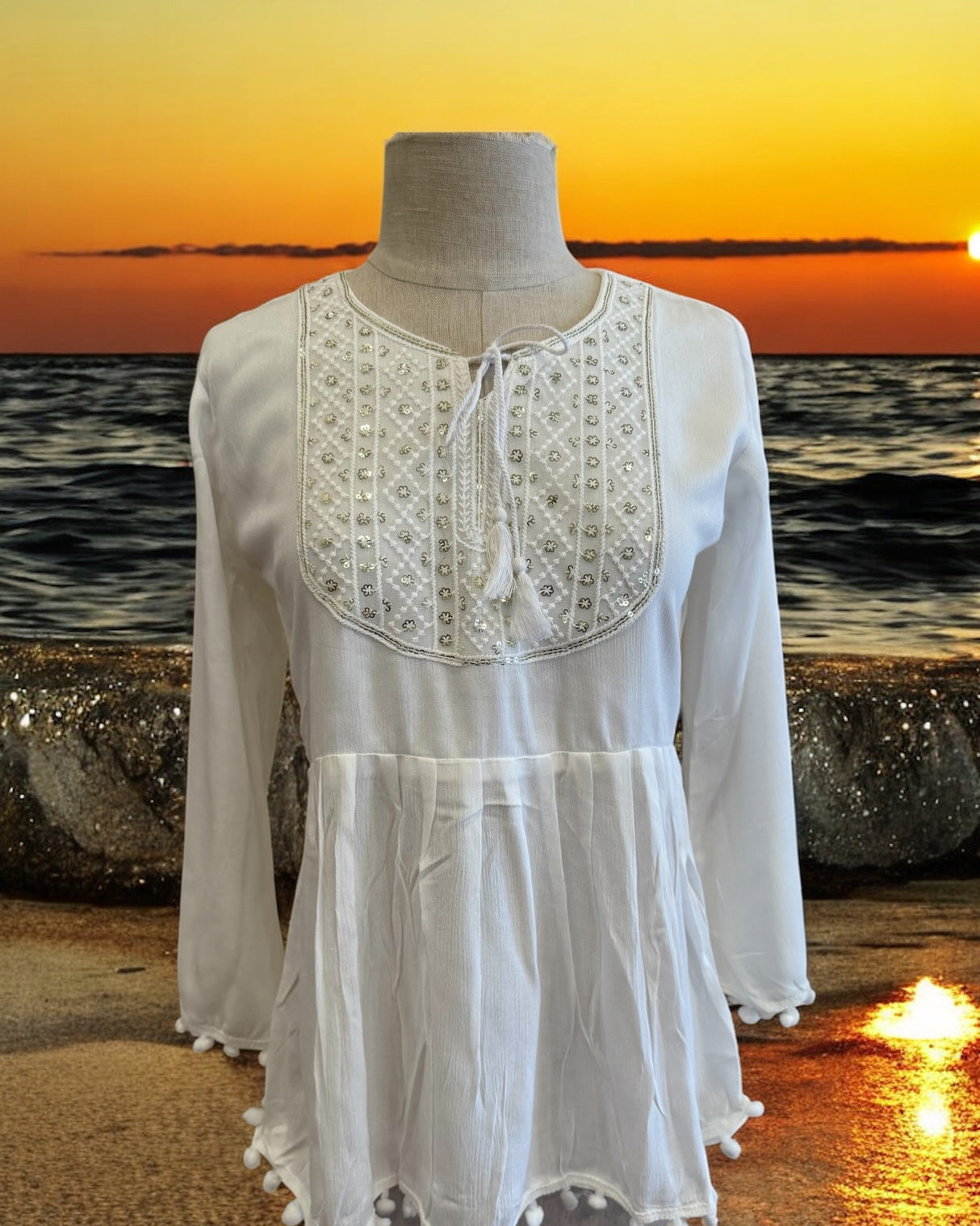 White Ethnic-style Tunic