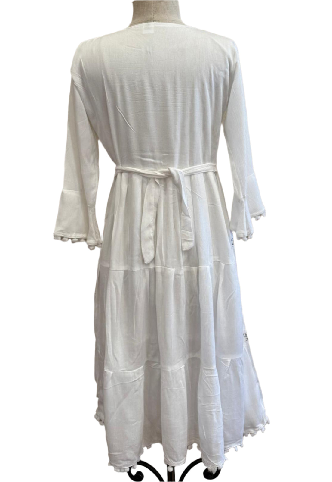 Women's dress with lace and pom pom trim