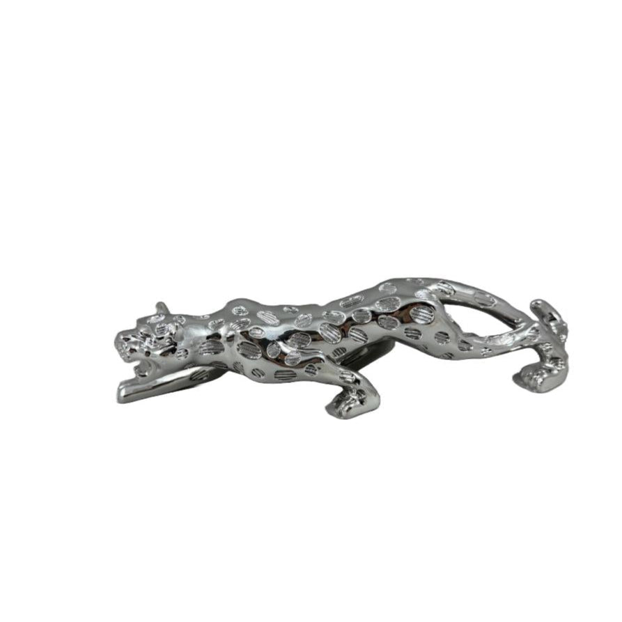 Polished Chrome Panther Figurine - Modern Decorative Accent