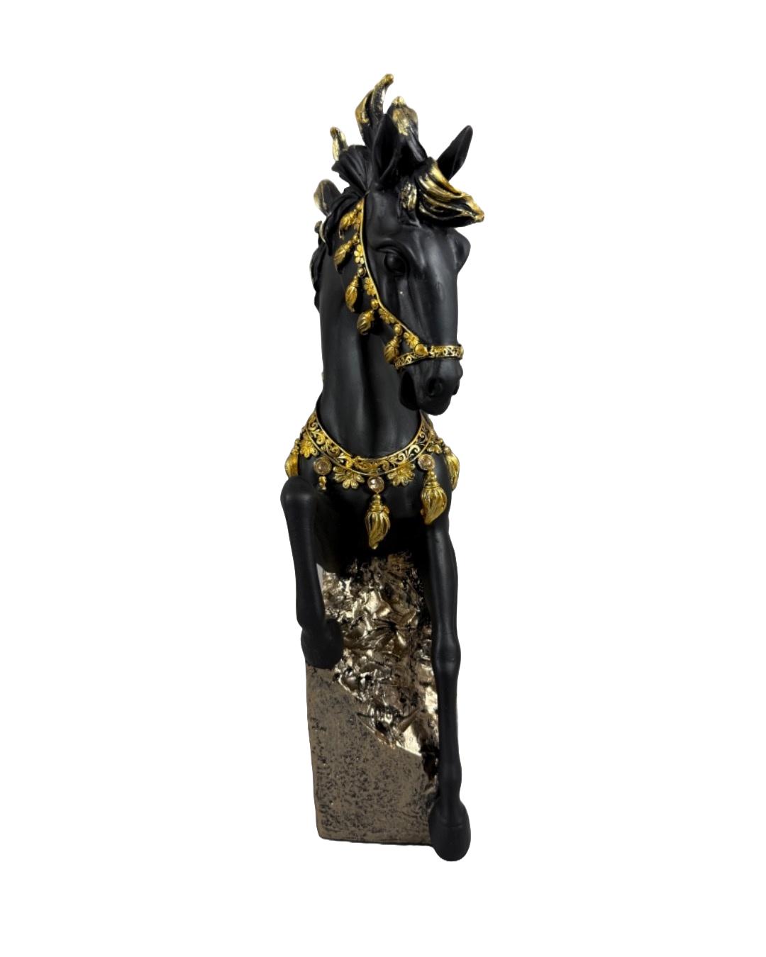 Elegant Black and Gold Rearing Horse Figurine – Regal Decorative Sculpture