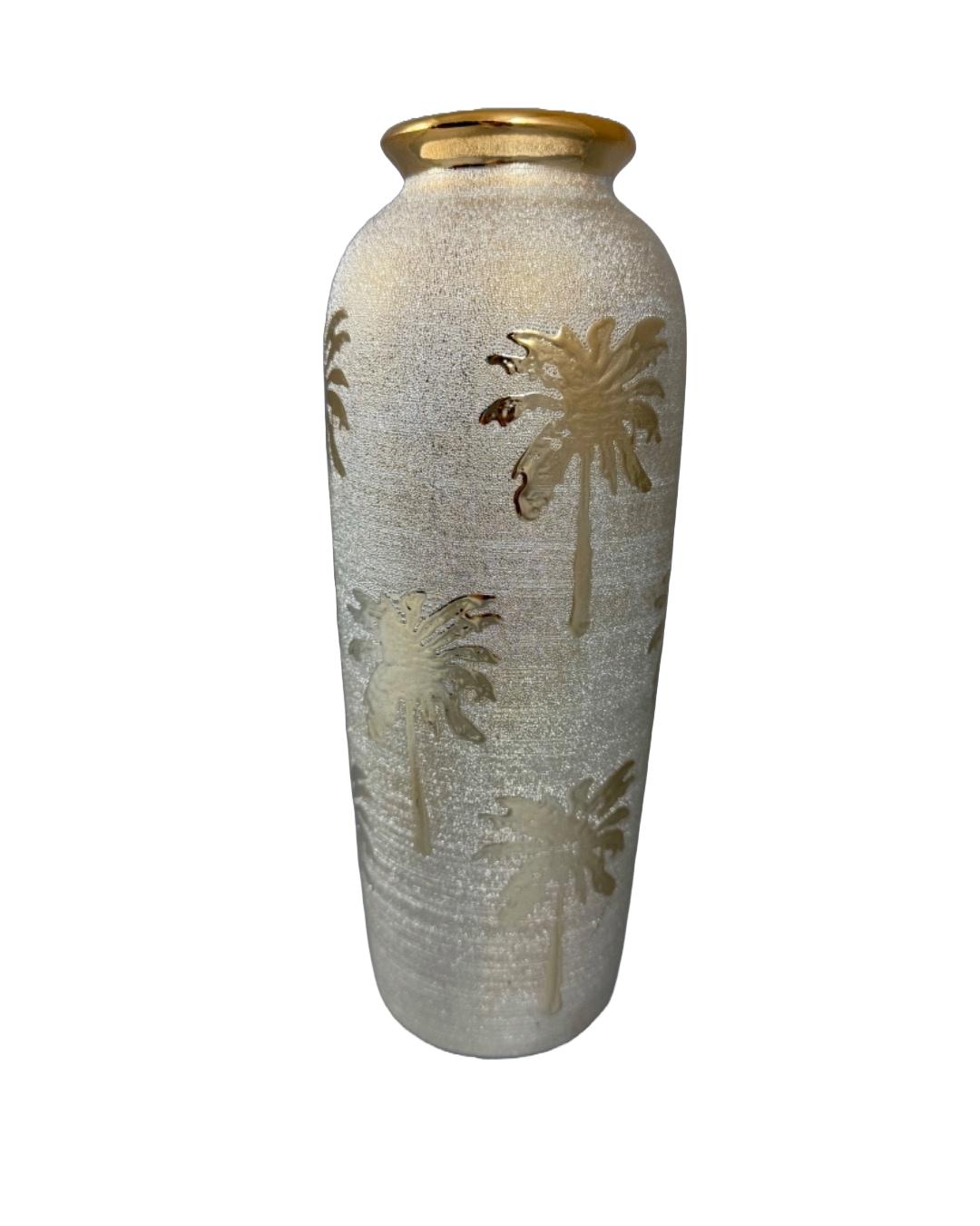 Shimmering Silver Palm Vase with Gold Accents