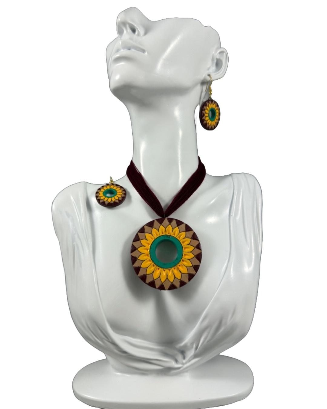 Handcrafted Sunflower-Inspired Terracotta Jewelry Set