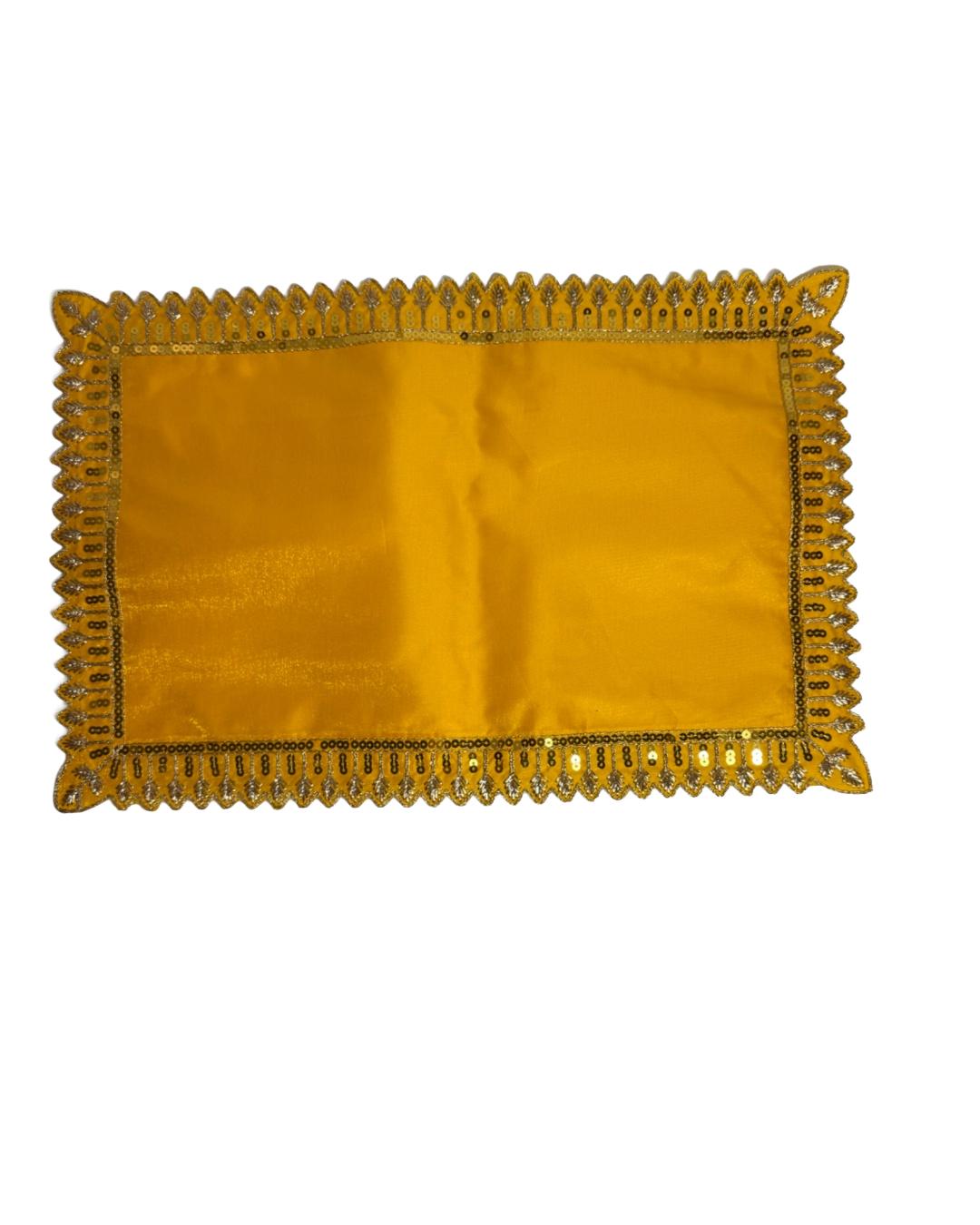 Golden Yellow Pooja Asan Cloth with Embroidered Sequin Border
