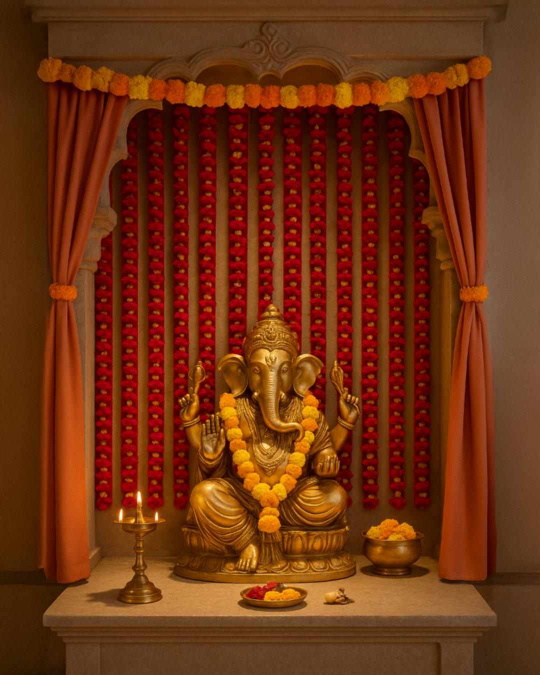 Artificial Red & Gold Floral Garland – Elegant Hanging String Décor