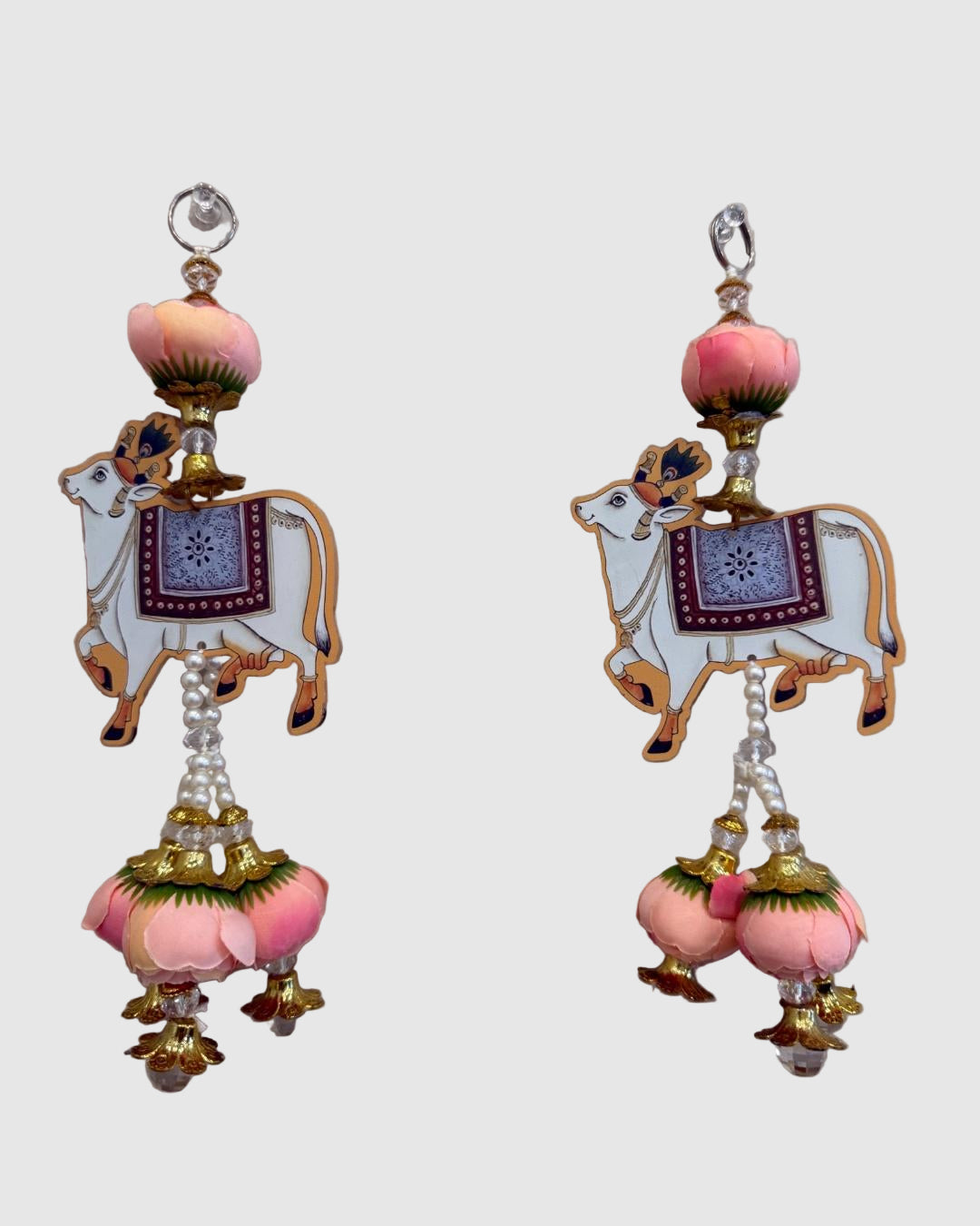 “Traditional Mandir Wall Hanging | Sacred Cow with Lotus Flowers | Temple & Home Decoration”