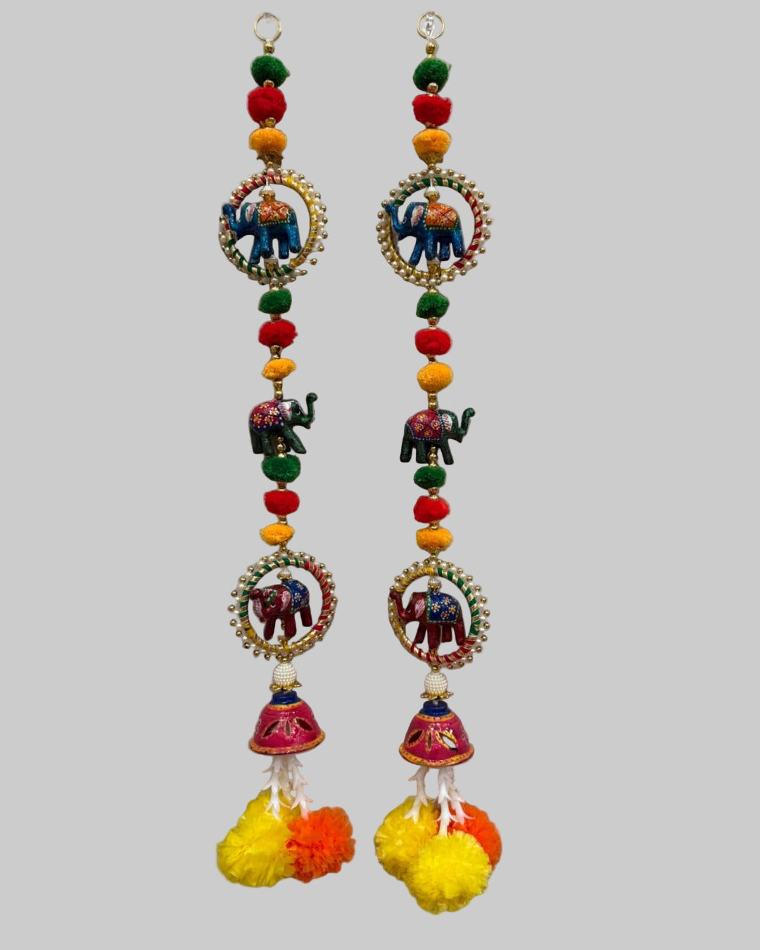 Handmade Colorful Elephant Wall Hanging with Pom-Poms (Pair)