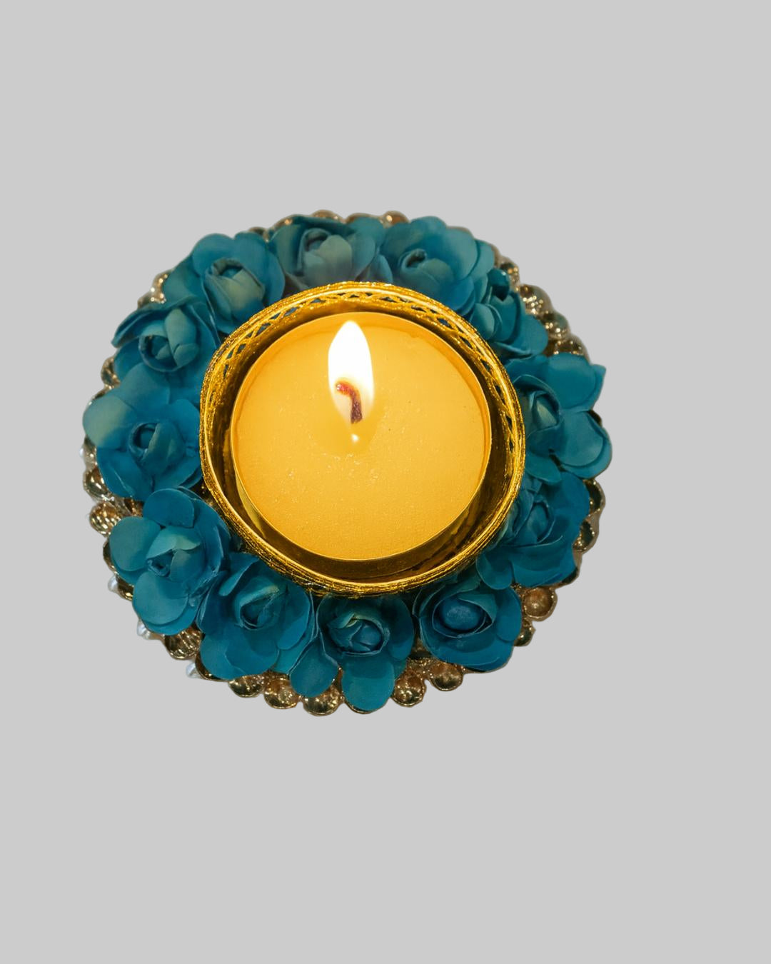 Decorative Blue Floral Tealight Candle Holder
