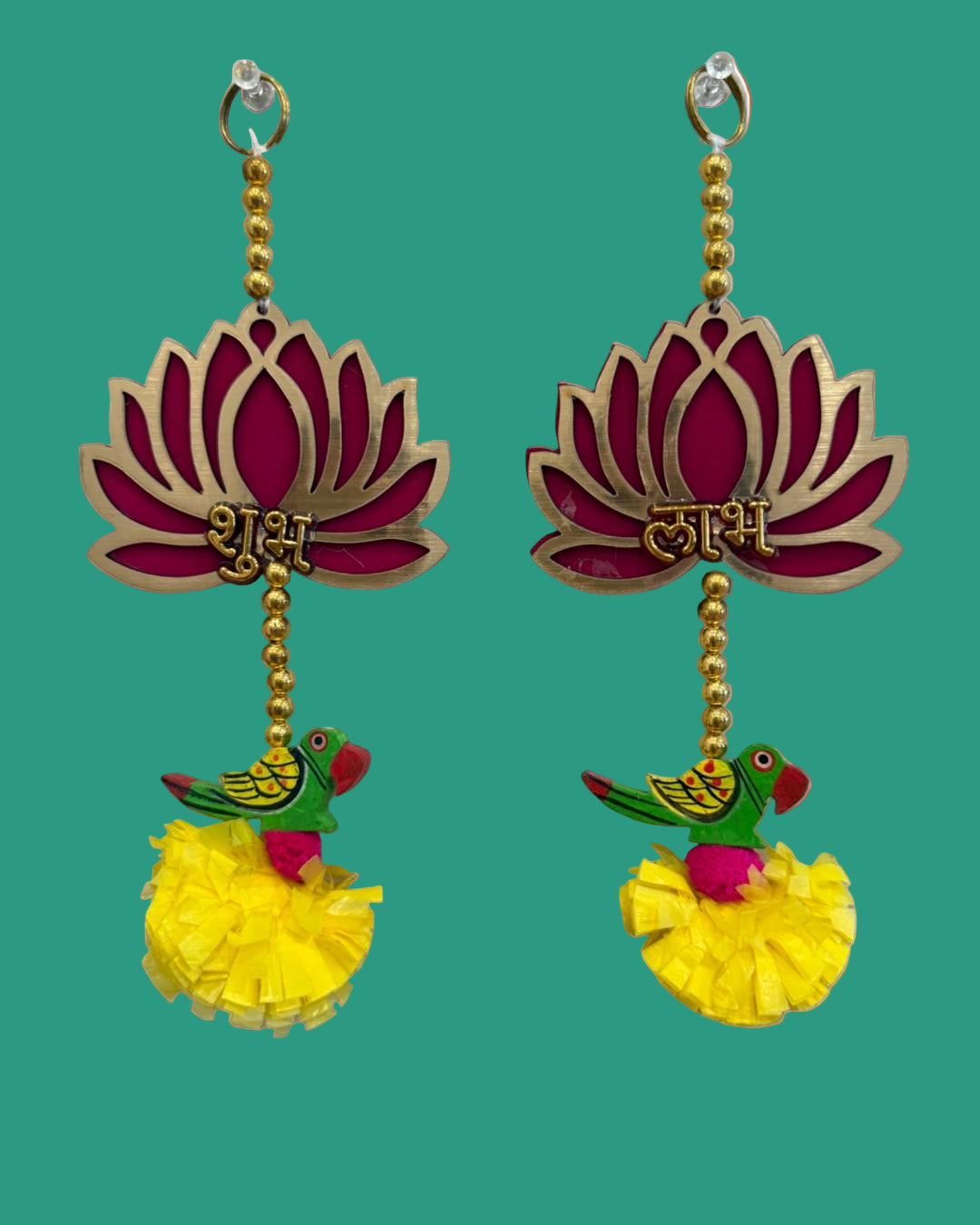Shubh Labh Lotus Wall Hanging with Parrot & Pom-Pom Design