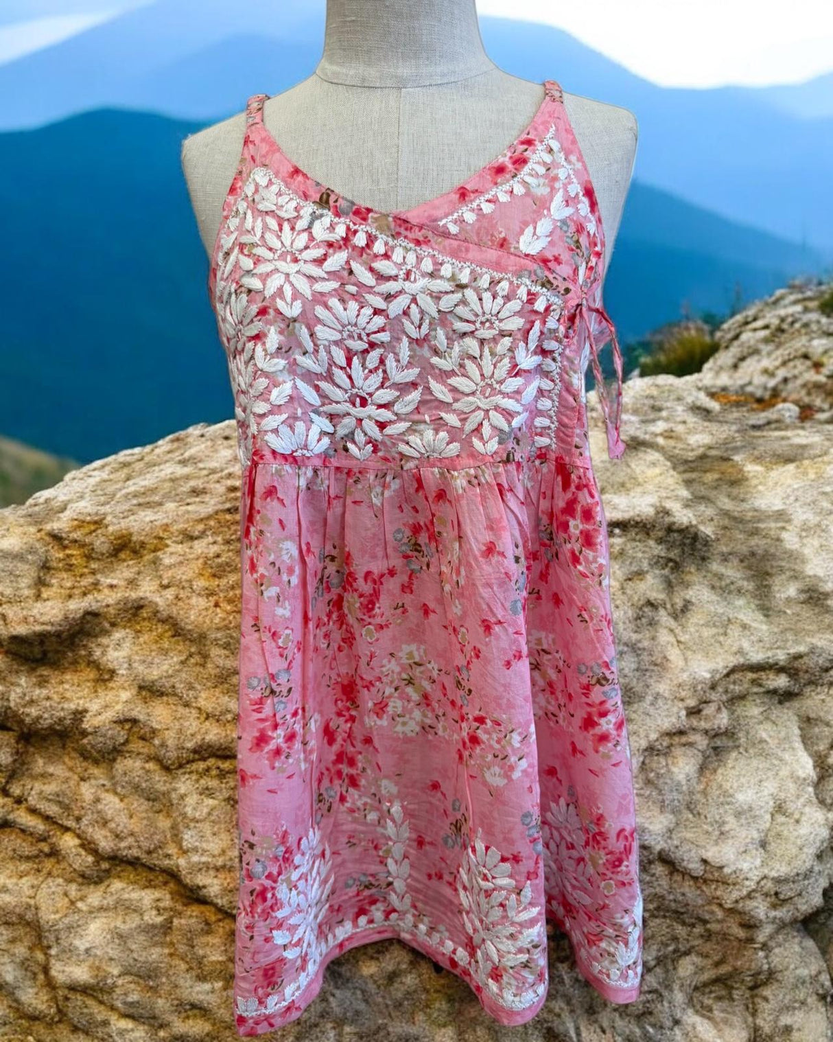 Hand embroidery printed cotton tunic