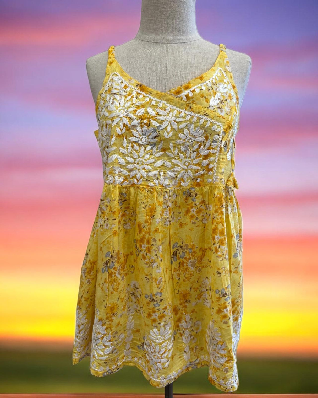 Hand embroidery printed cotton tunic