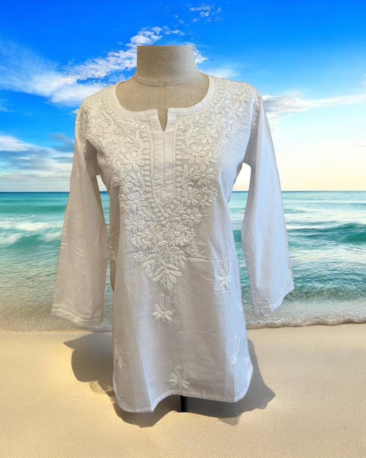 Chickan Embroidery Cotton Short Kurti (Tunic Top)