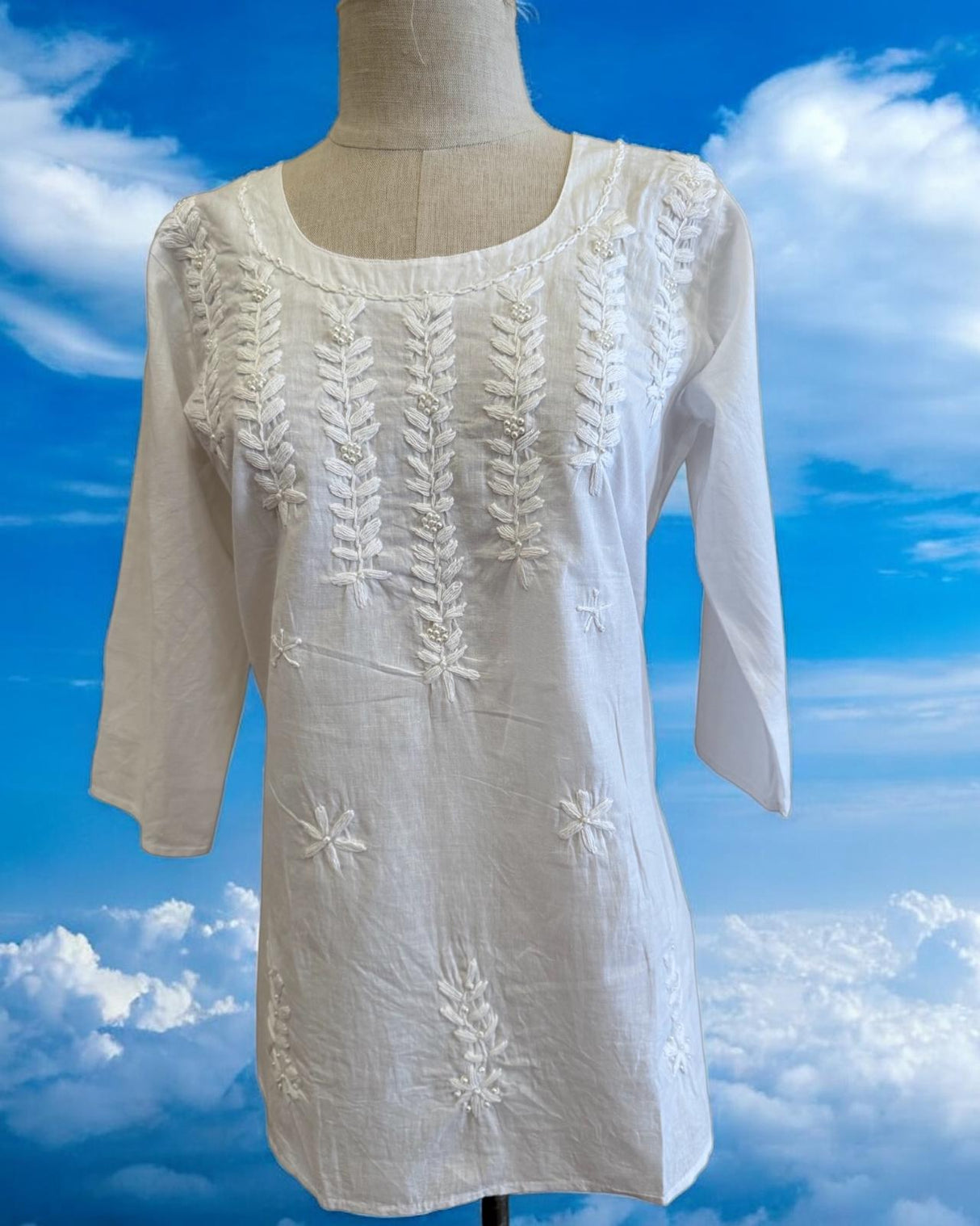 Chickan Embroidery Cotton Short Kurti (Tunic Top)