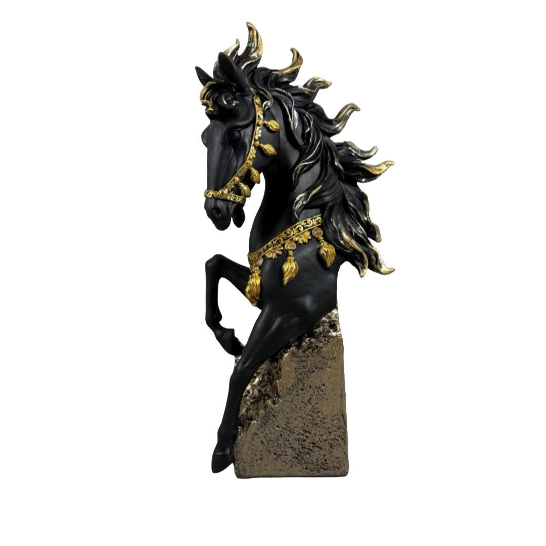 Elegant Black and Gold Rearing Horse Figurine – Regal Decorative Sculpture