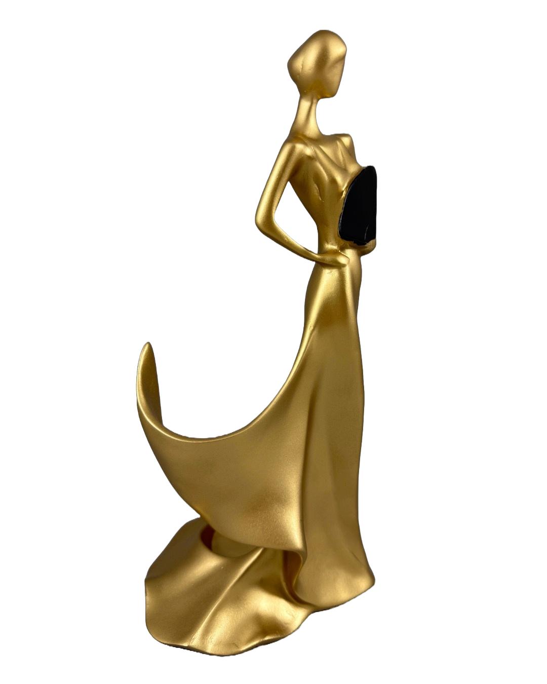 Elegant Golden Lady Wine Bottle Holder – Sculptural Art Decor