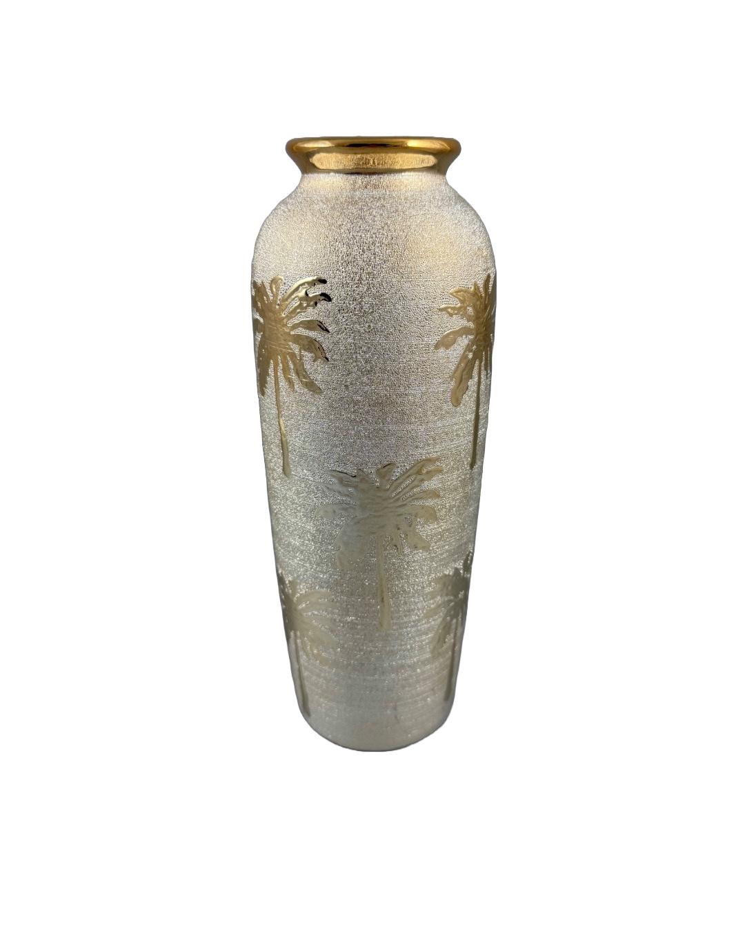 Shimmering Silver Palm Vase with Gold Accents