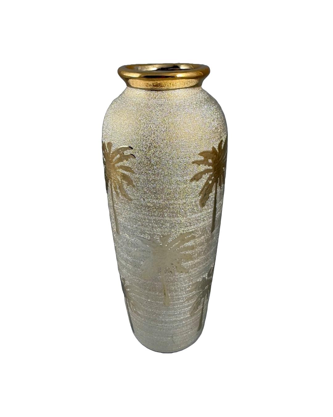 Shimmering Silver Palm Vase with Gold Accents