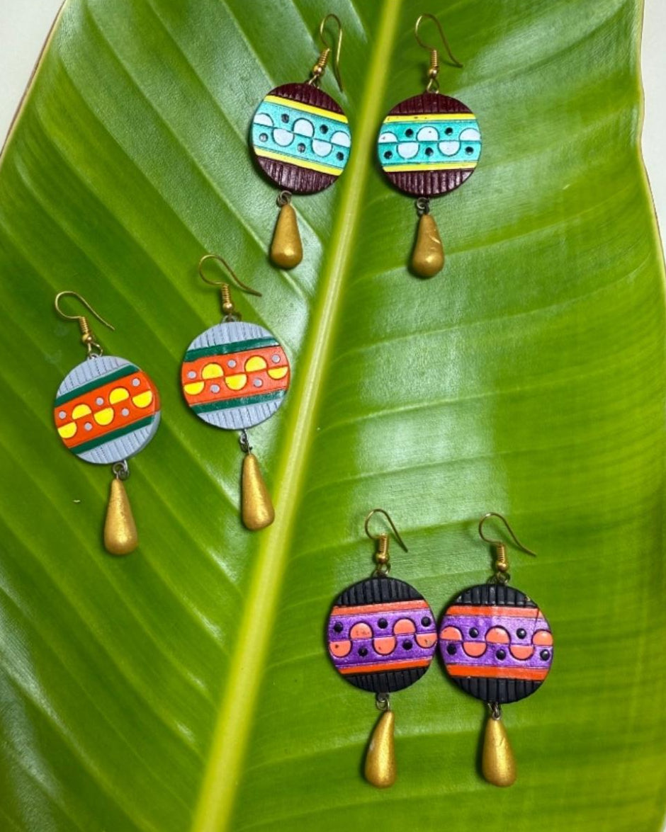 Hand-Painted Boho Drop Earrings – Artistic Statement Jewelry