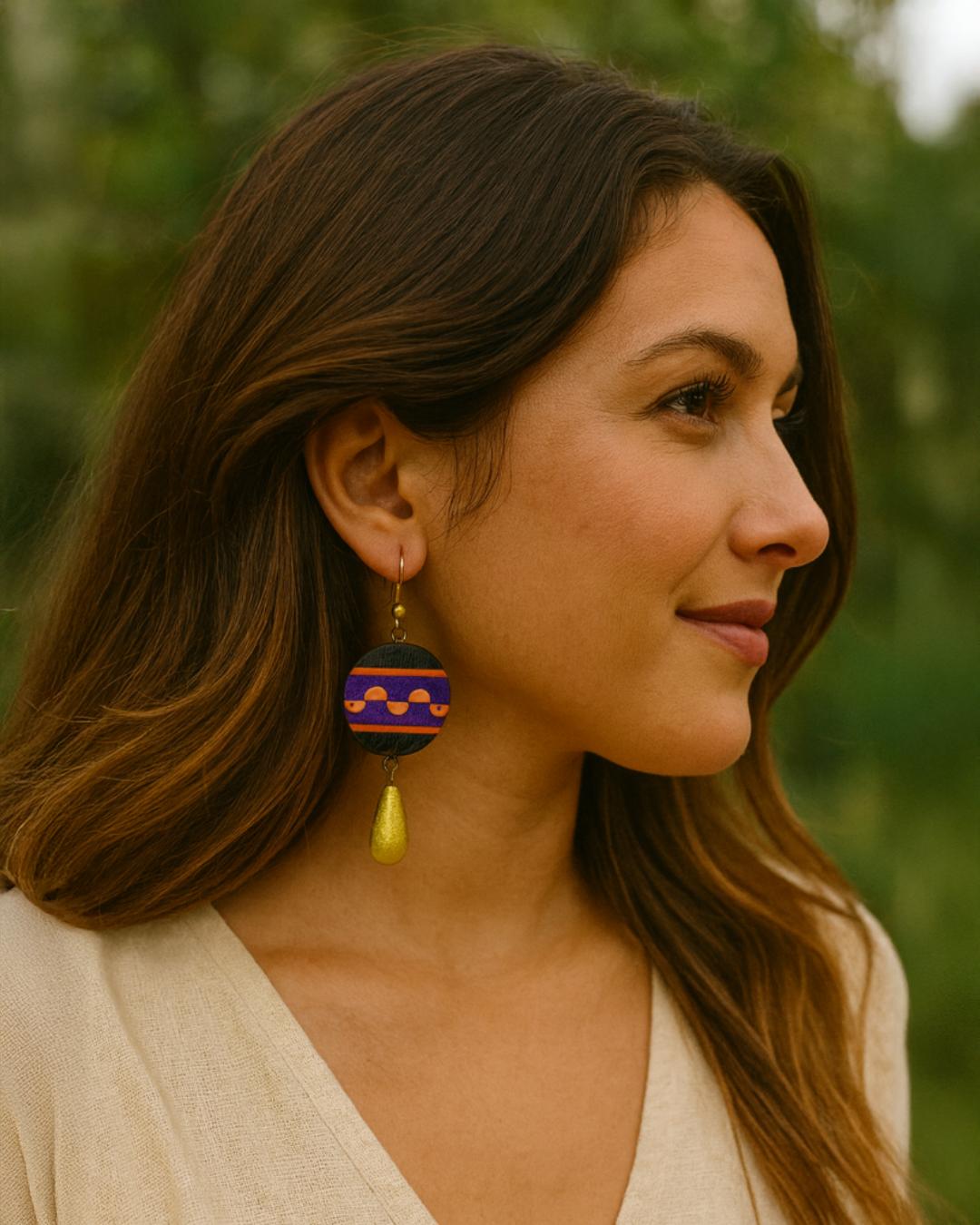 Hand-Painted Boho Drop Earrings – Artistic Statement Jewelry