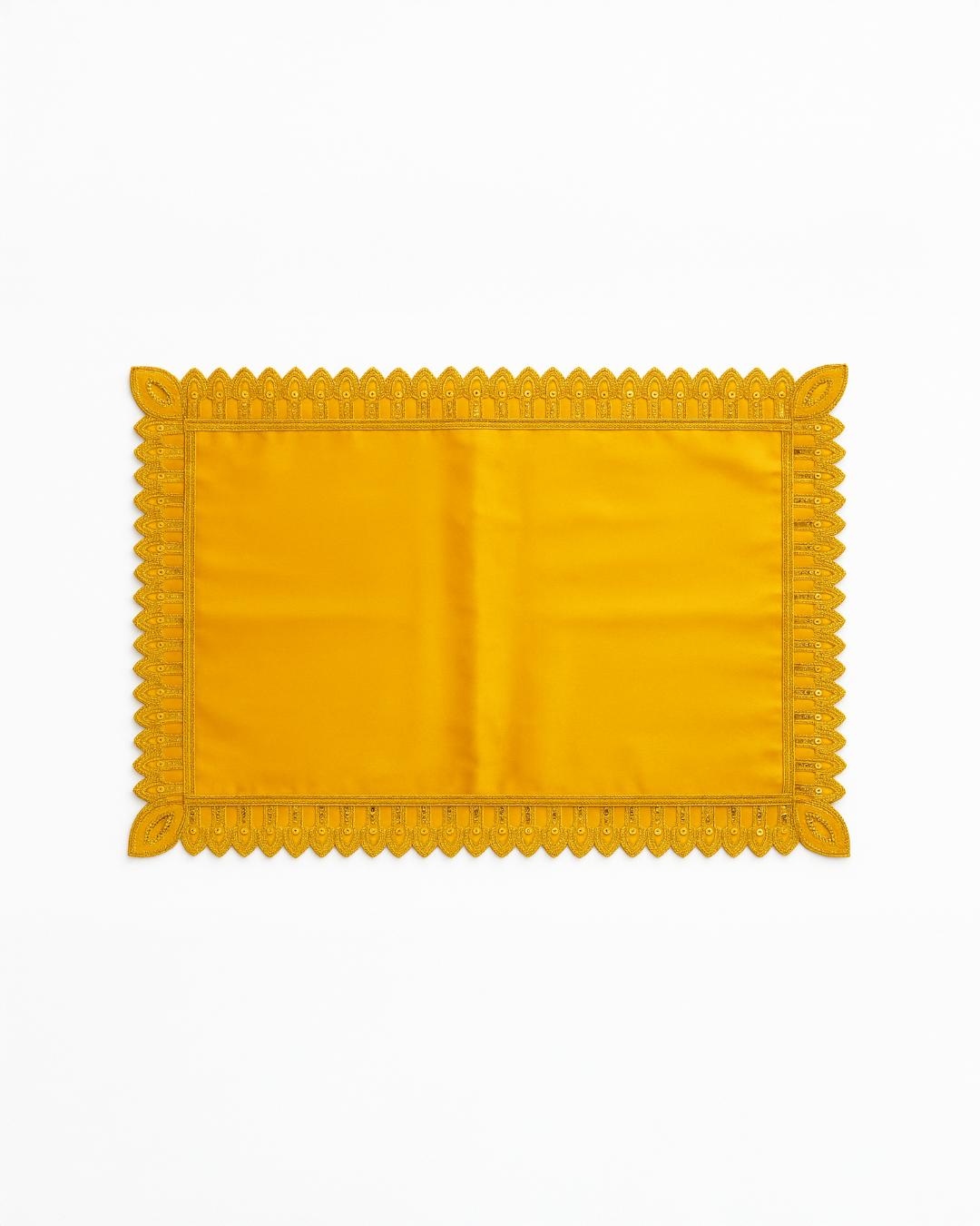 Golden Yellow Pooja Asan Cloth with Embroidered Sequin Border