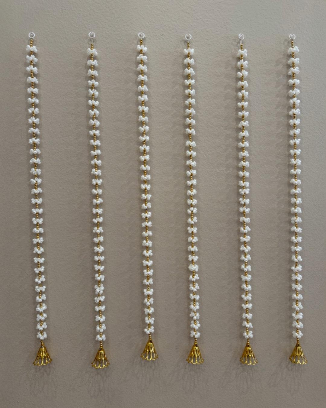 Luxury White & Gold Jasmine-Style Artificial Garland – Elegant Hanging String