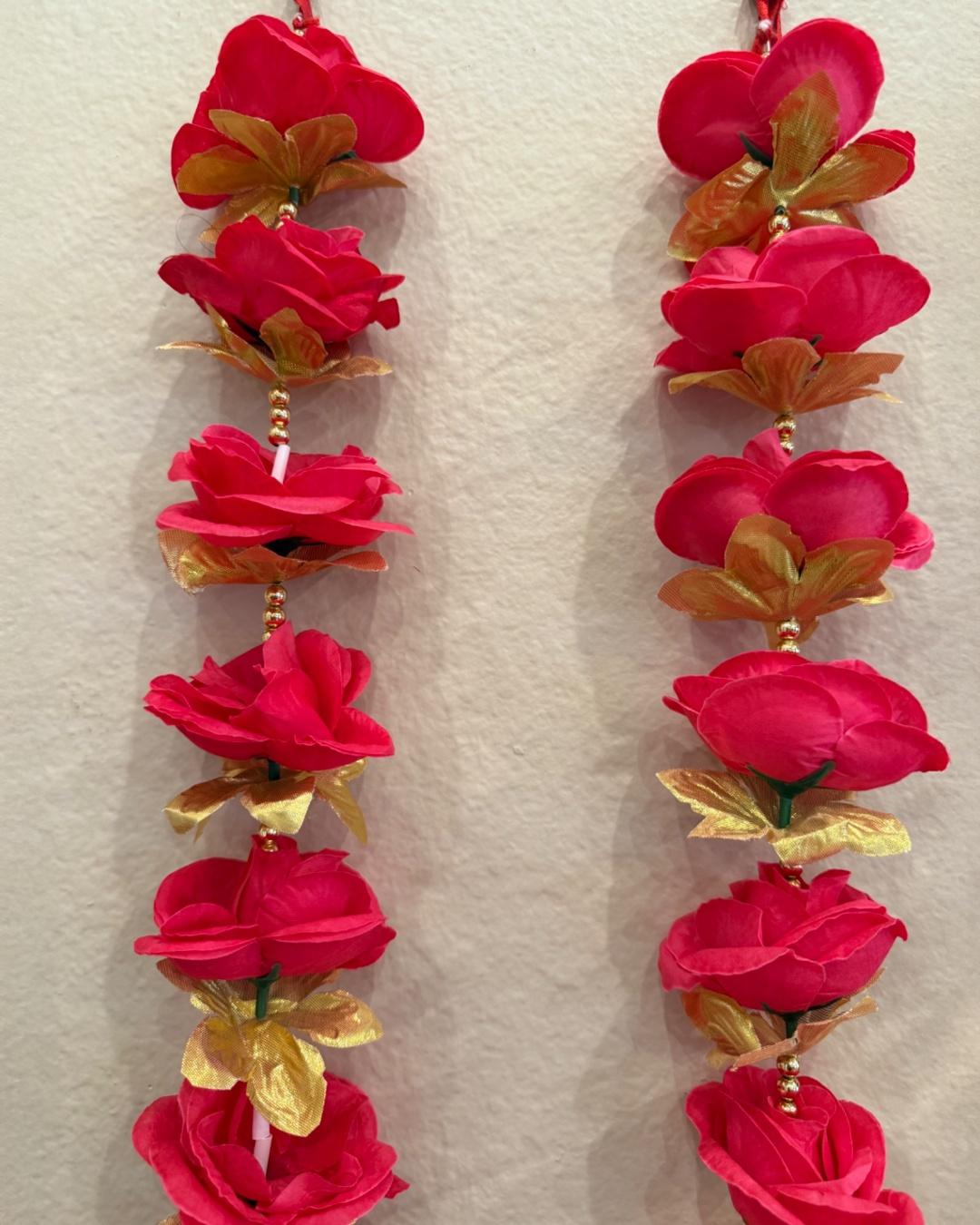 Artificial Red & Gold Floral Garland – Elegant Hanging String Décor