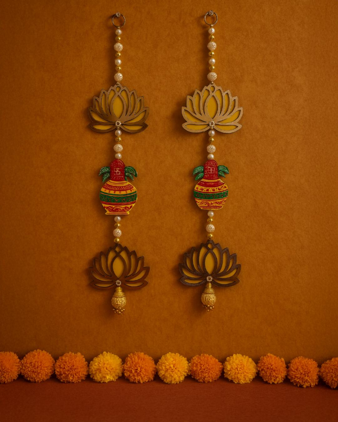 Handcrafted Lotus & Kalash Decorative Hanging (Pair)