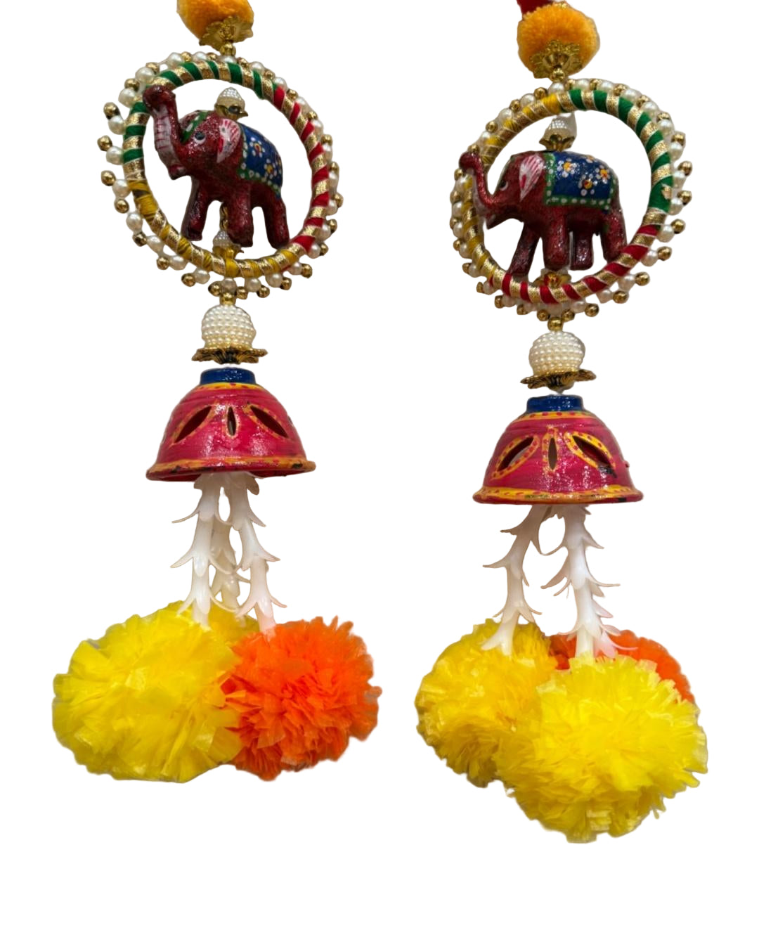 Handmade Colorful Elephant Wall Hanging with Pom-Poms (Pair)