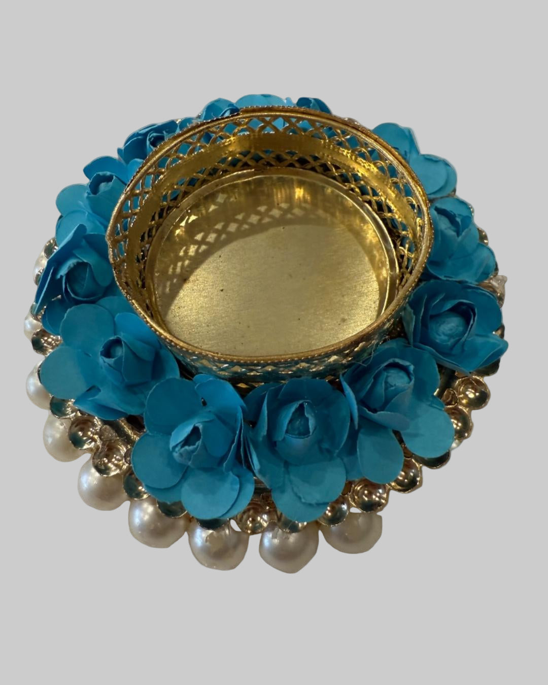 Decorative Blue Floral Tealight Candle Holder