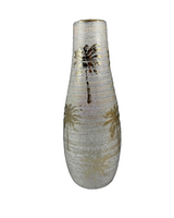 Shimmering Silver Palm Vase with Gold Accents