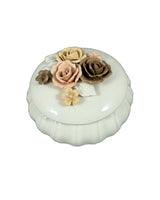 Vintage Porcelain Trinket Box with Floral Lid – Handcrafted Ceramic Rose Design