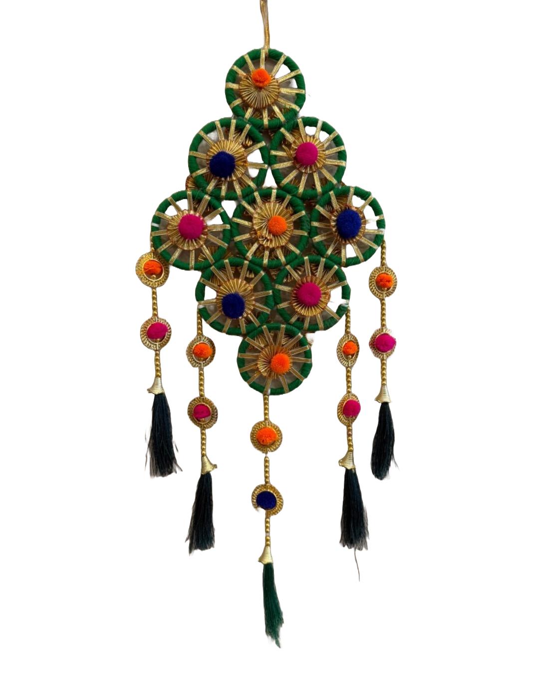 Handcrafted Traditional Wall Hanging Décor – Multicolor Pom-Pom and Thread Design