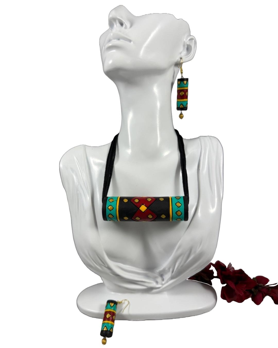 Unique Hand-Painted Necklace & Earring Set
