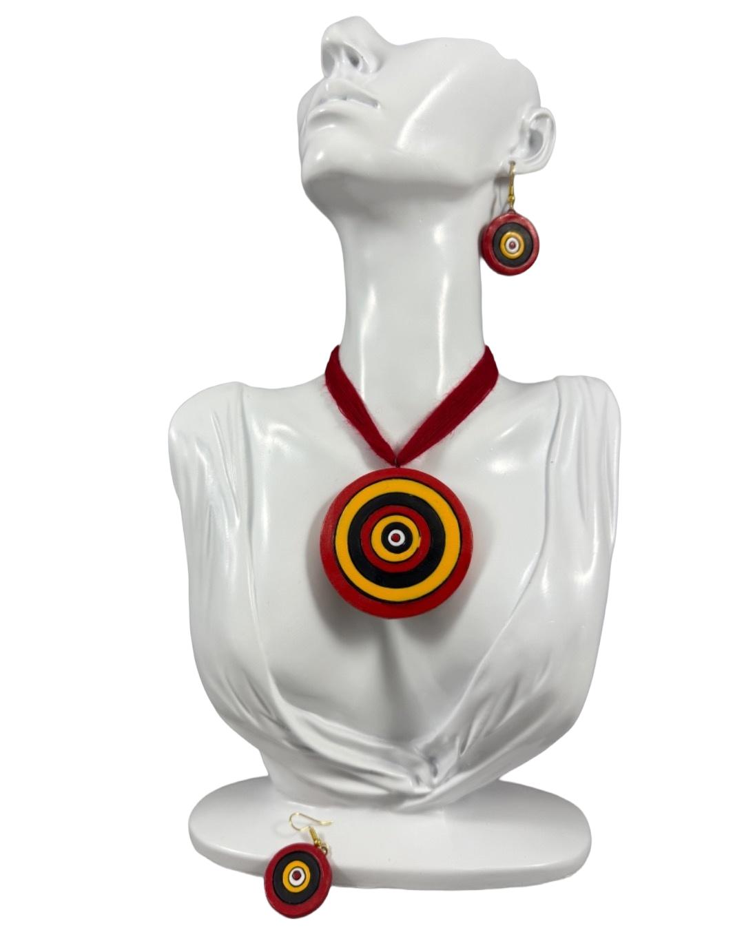 Handcrafted Circular Terracotta Jewelry Set – Vibrant Target Design