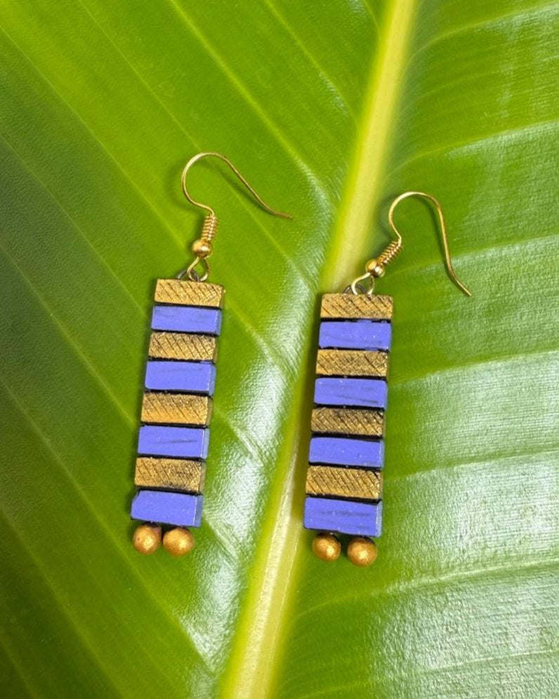 Handcrafted Geometric Earrings – Gold & Cobalt Blue