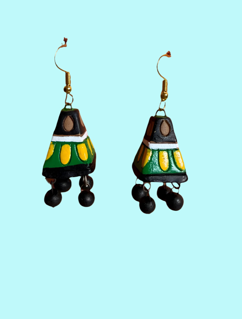 Colorful Handcrafted Terracotta Cone Earrings – Festival Collection