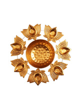 Golden Lotus Iron Diya Set with Central Bowl