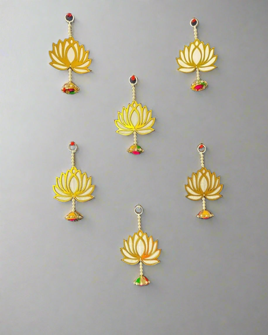 Lotus Wall Hanging with Pearls and Tassel
