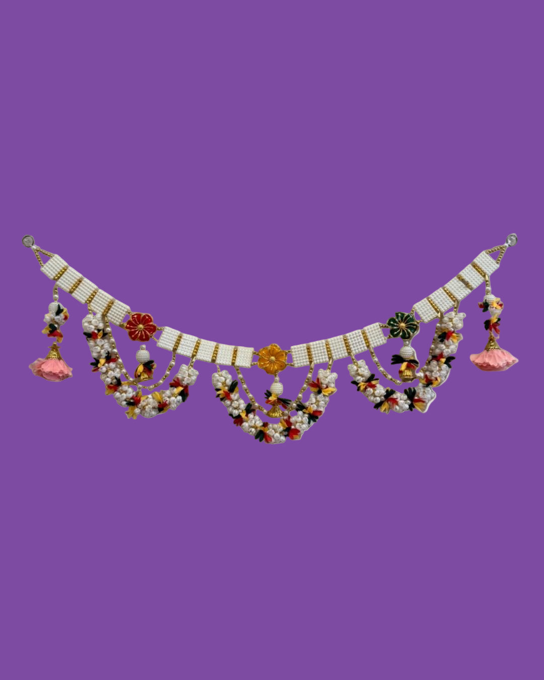 “Graceful Pearl & Flower Toran for Temple & Home Décor”