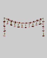 Pink & Red Floral Beaded Toran with Golden Bells