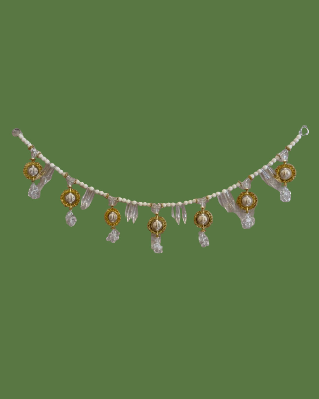 Crystal Elegance Toran – White & Gold Door Hanging for Festivals & Home Décor