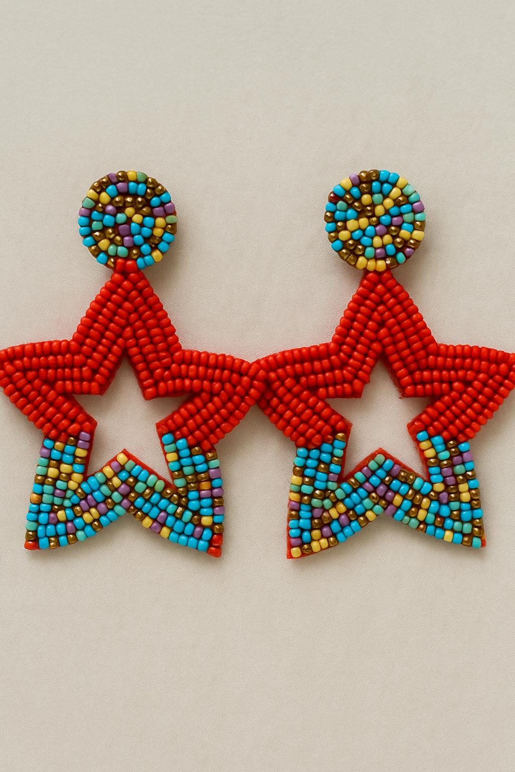 🌟 Vibrant Handcrafted Beaded Star Earrings