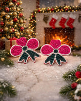 Beaded Christmas Bow Earrings – Festive Statement Studs