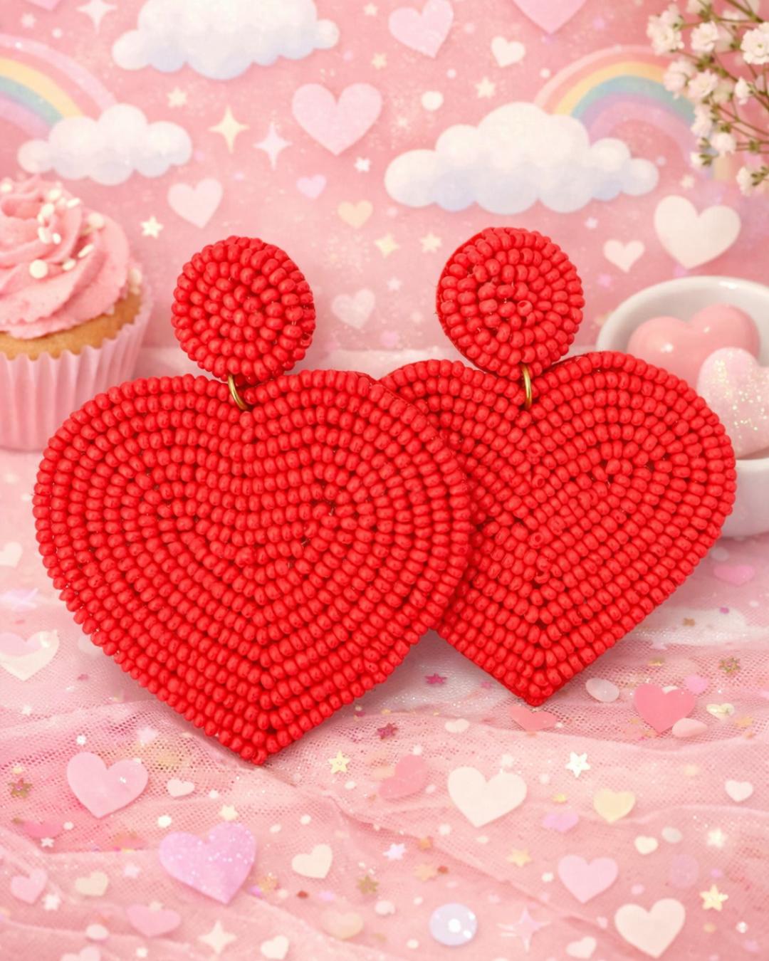 Love at First Wear – Red Heart Beaded Earrings