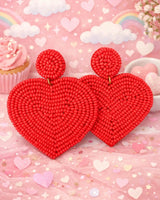 Love at First Wear – Red Heart Beaded Earrings