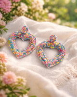 Colorful Beaded Heart Statement Earrings