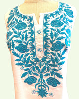 White Cotton Tunic with  Floral Embroidery