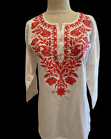 White Cotton Tunic with  Floral Embroidery